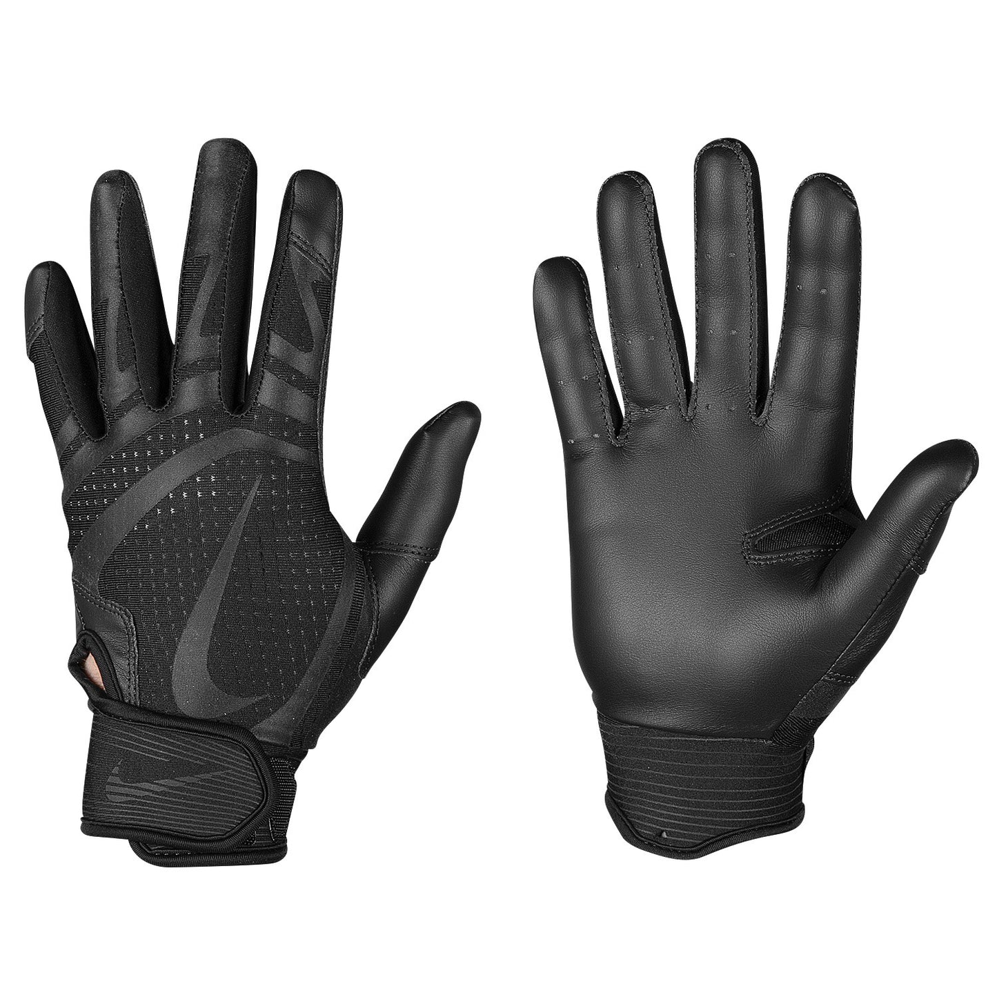Pair of black gloves with textured palm on a white background