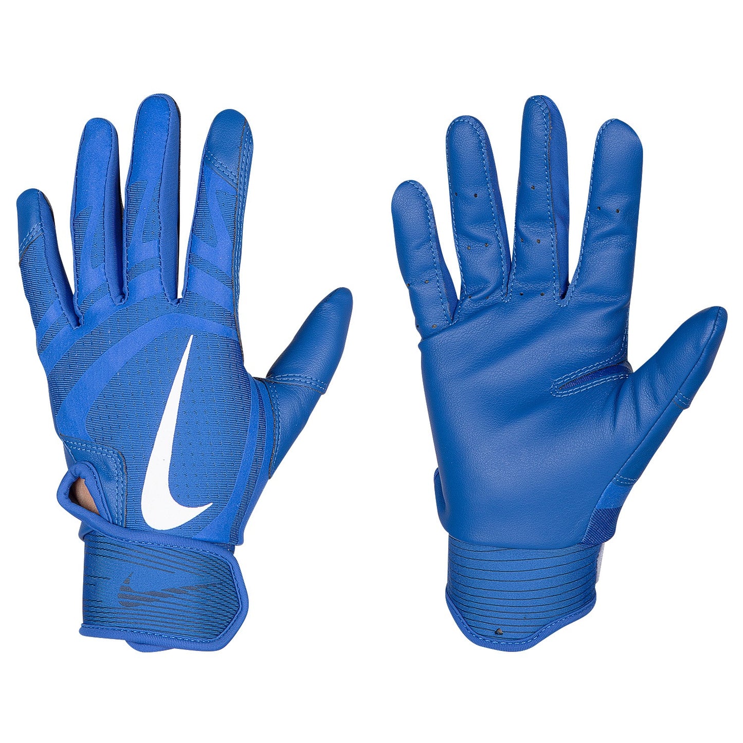 Pair of blue gloves with a Nike logo on a white background
