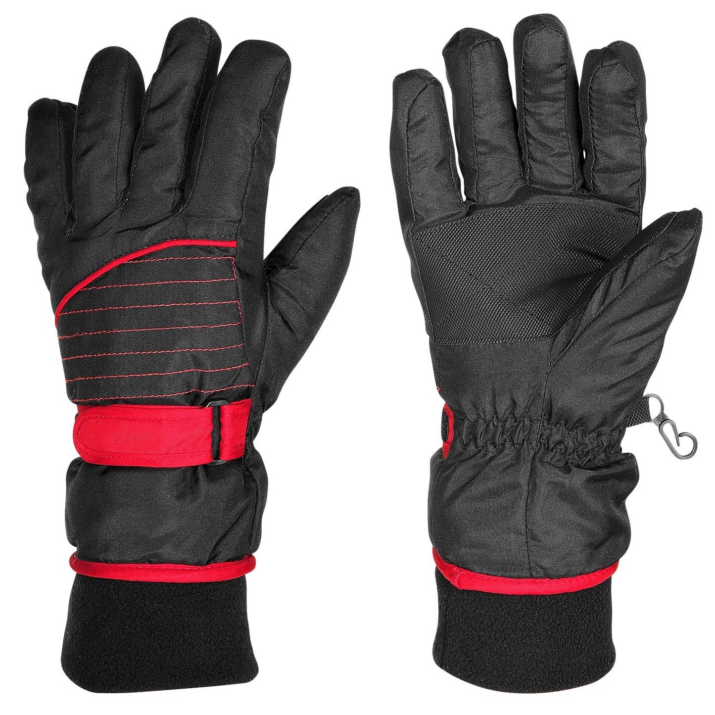 Black gloves with red accents on a white background