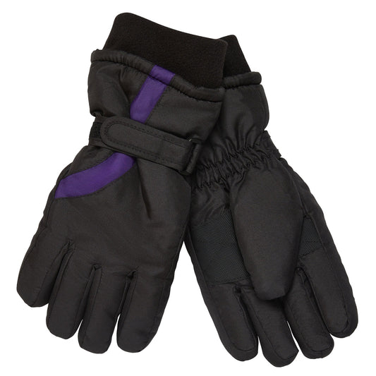 Black gloves with purple accents on a white background