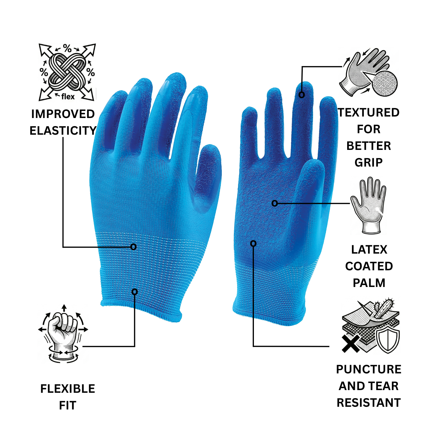 Latex-Coated Gardening Gloves Schield® Puncture and Tear Resistant, Flexible Fit