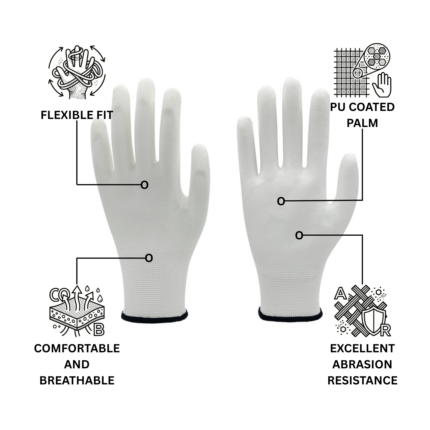PU Coated White Work Gloves