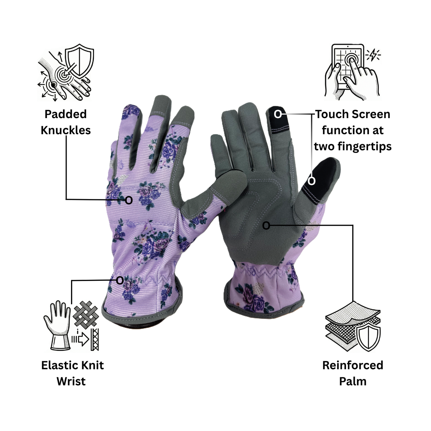 Touch Screen Gardening Gloves Lilac Dream
