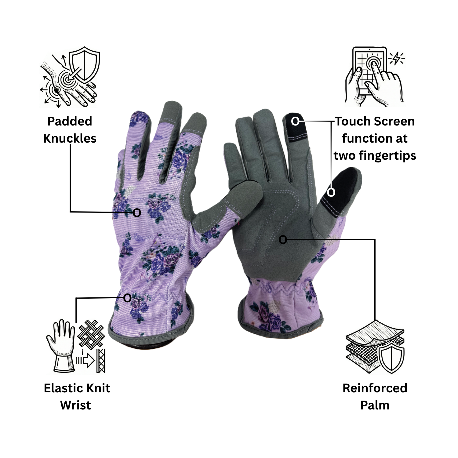Touch Screen Gardening Gloves Lilac Dream